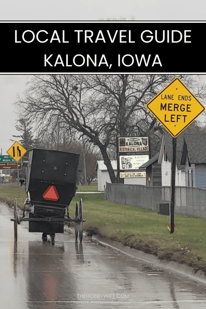 Downtown Kalona Iowa with historic buildings and small town shops